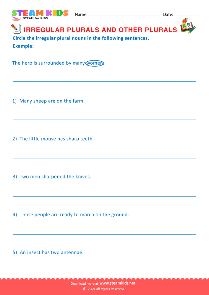 Free English Worksheet - Irregular plurals - Worksheet 3