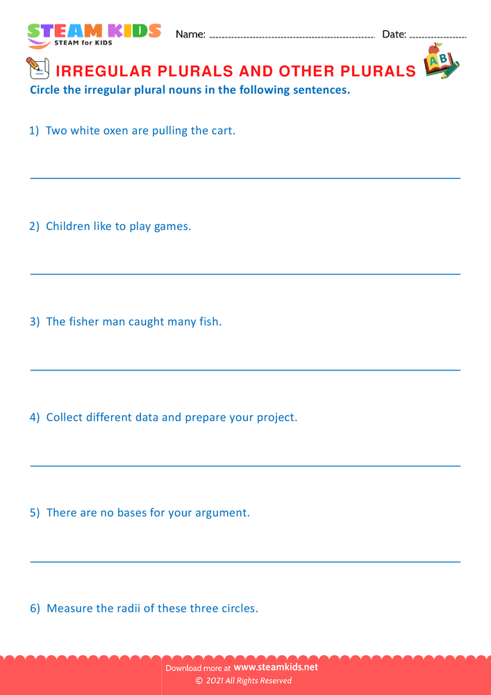 Free English Worksheet - Irregular plurals - Worksheet 4