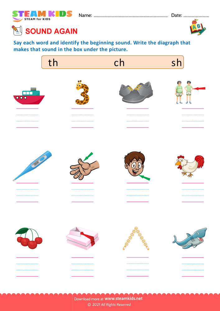 Free English Worksheet - Blends and Digraphs - Worksheet 16