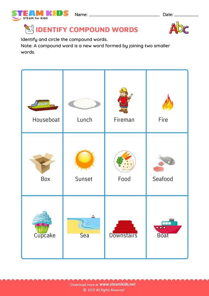 Free English Worksheet - Identify Compound words - Worksheet 2