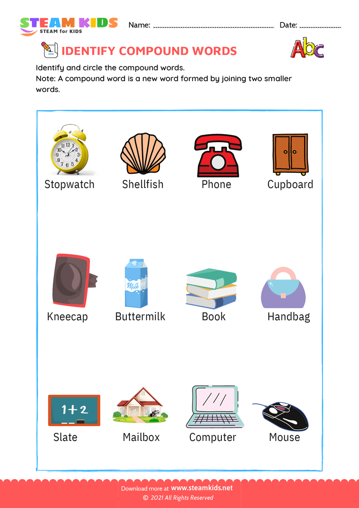 Free English Worksheet - Identify Compound words - Worksheet 3