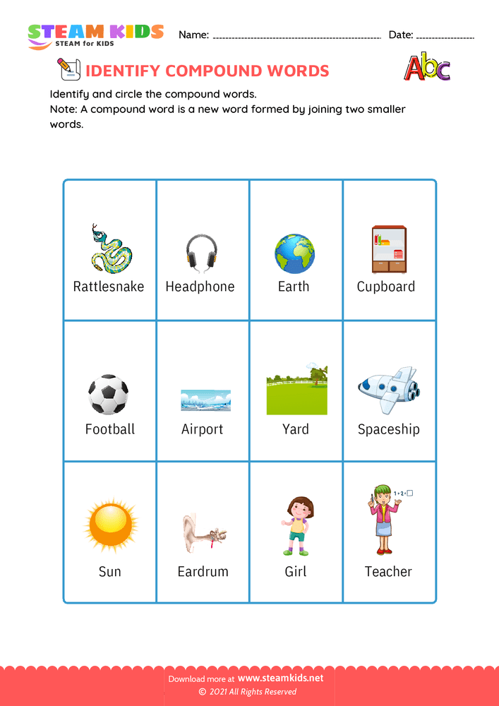Free English Worksheet - Identify Compound words - Worksheet 5