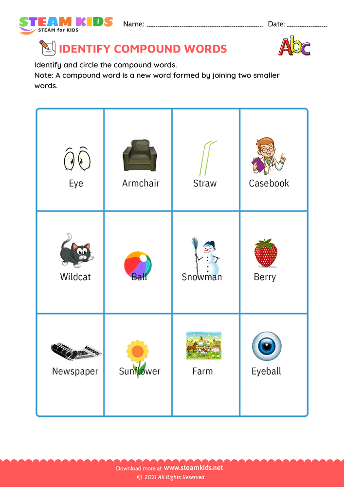 Free English Worksheet - Identify Compound words - Worksheet 7