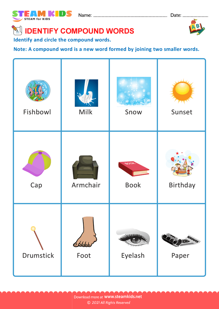 Free English Worksheet - Identify Compound words - Worksheet 8