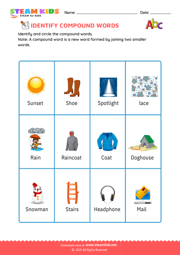 Free English Worksheet - Identify Compound words - Worksheet 9