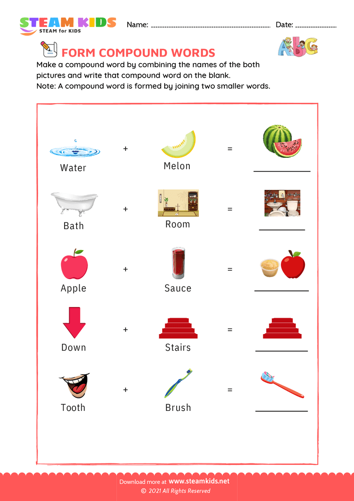 Free English Worksheet - Form Compound Words - Worksheet 2