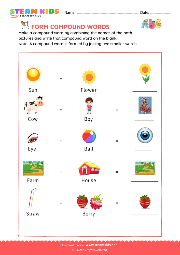 Free English Worksheet - Form Compound Words - Worksheet 4