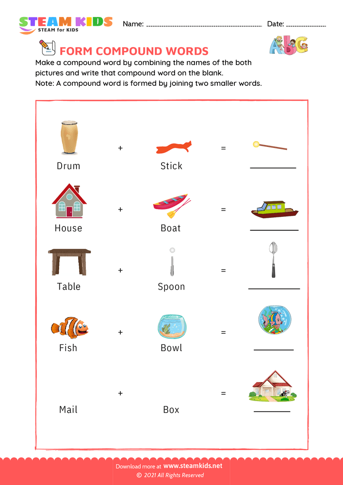 Free English Worksheet - Form Compound Words - Worksheet 11