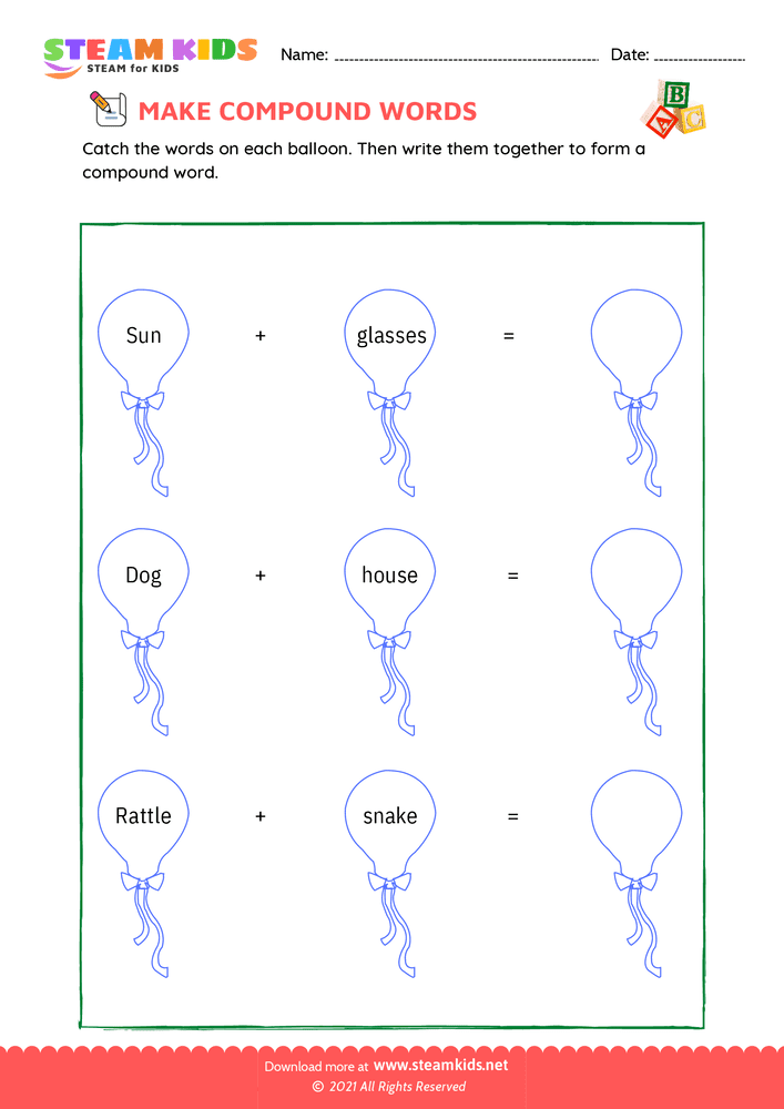 Free English Worksheet - Make compound words - Worksheet 4