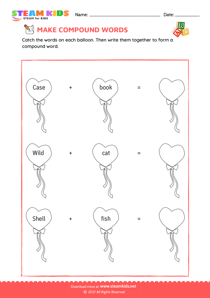 Free English Worksheet - Make compound words - Worksheet 7
