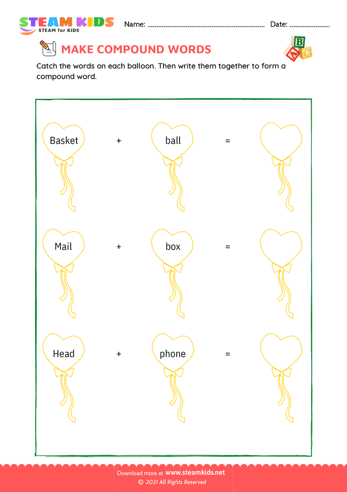 Free English Worksheet - Make compound words - Worksheet 9