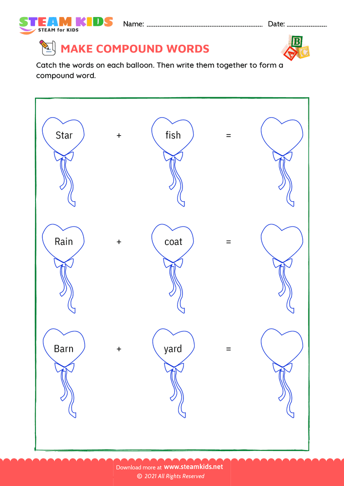 Free English Worksheet - Make compound words - Worksheet 16