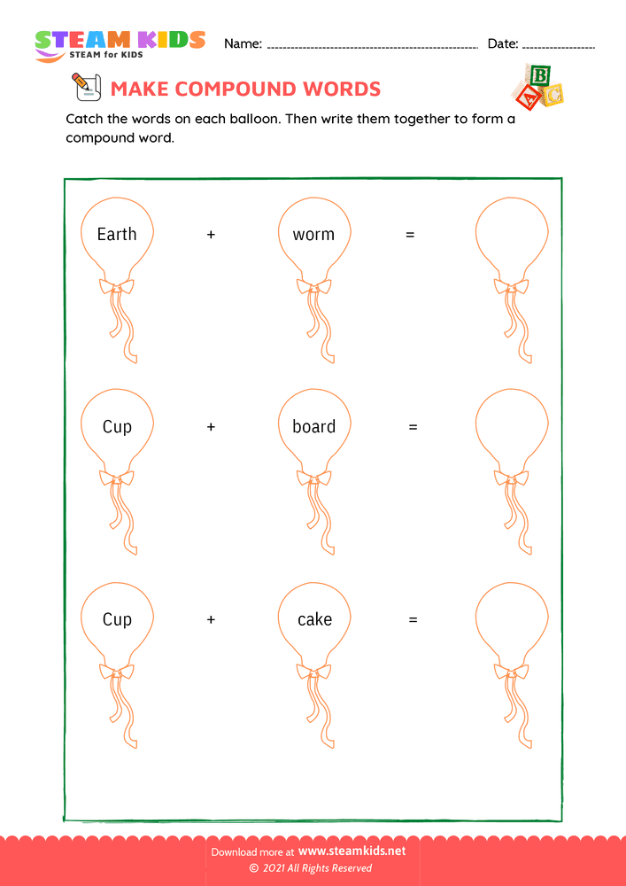 Free English Worksheet - Make compound words - Worksheet 17