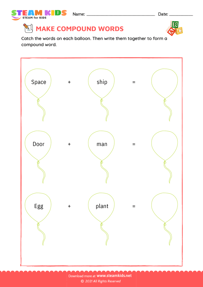 Free English Worksheet - Make compound words - Worksheet 18