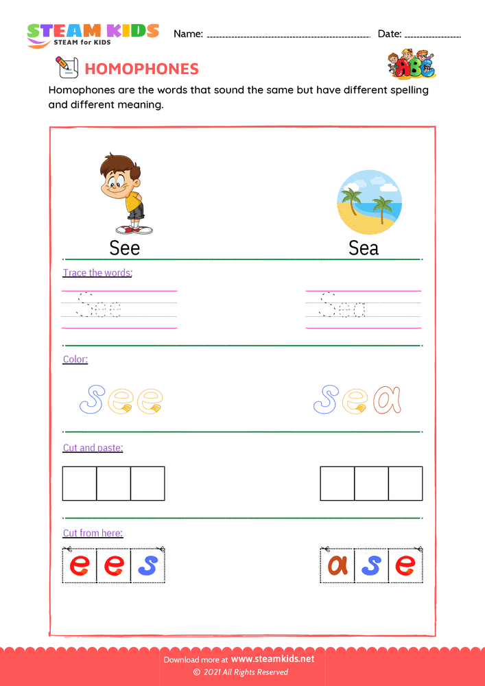 Free English Worksheet - Trace and Color - Worksheet 3
