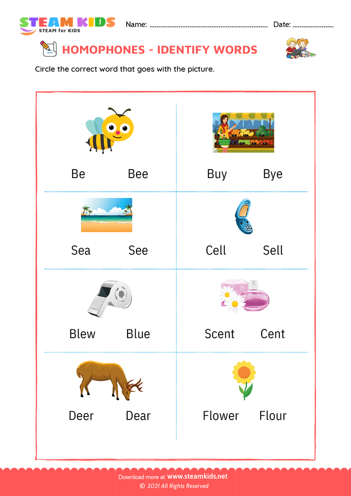 Free English Worksheet - Identify words - Worksheet 1