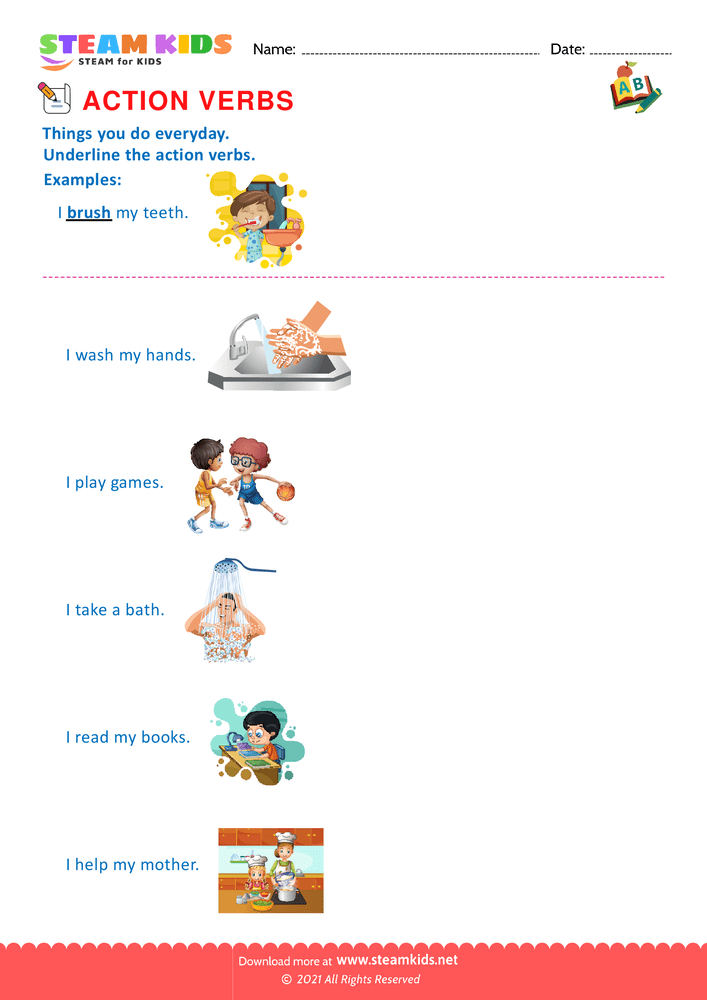 Free English Worksheet - Action verbs - Worksheet 6