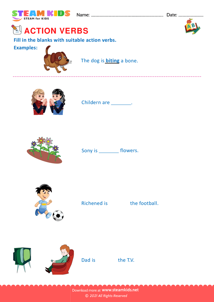 Free English Worksheet - Action verbs - Worksheet 8