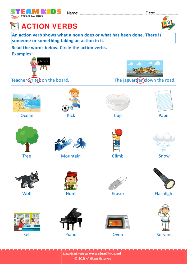 Free English Worksheet - Action verbs - Worksheet 9