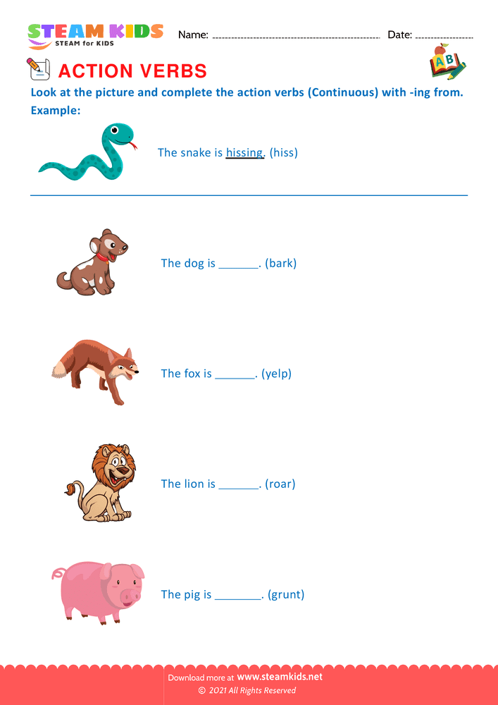 Free English Worksheet - Action verbs - Worksheet 10