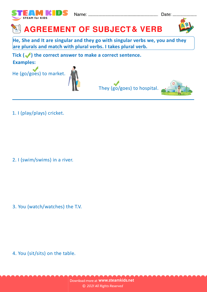 Free English Worksheet - Agreement of Subjects & Verb - Worksheet 4
