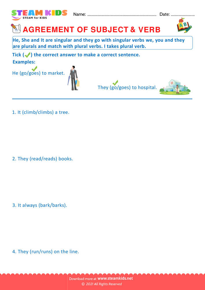 Free English Worksheet - Agreement of Subjects & Verb - Worksheet 6