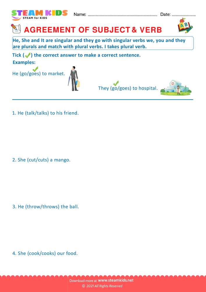 Free English Worksheet - Agreement of Subjects & Verb - Worksheet 8