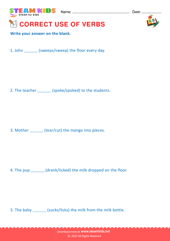 Free English Worksheet - Correct use of verbs - Worksheet 4
