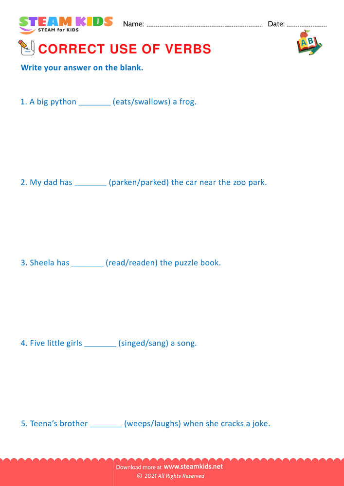 Free English Worksheet - Correct use of verbs - Worksheet 8