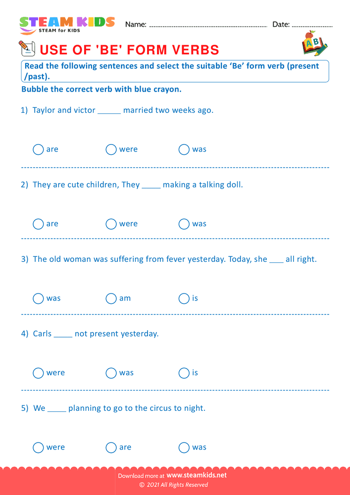 Free English Worksheet - Use of verbs - Worksheet 12