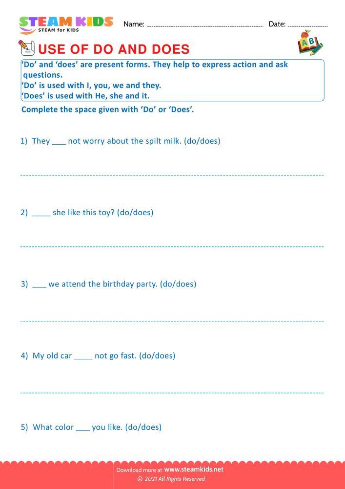 Free English Worksheet - Do, does and did - Worksheet 3