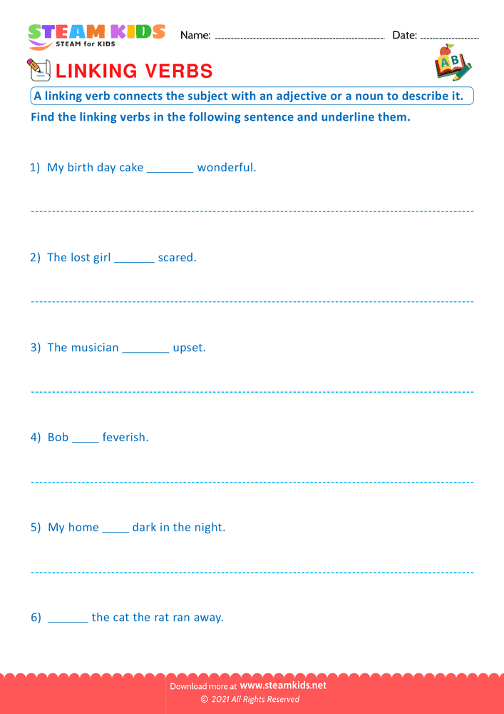 Free English Worksheet Linking and action verbs Worksheet 4 STEAM