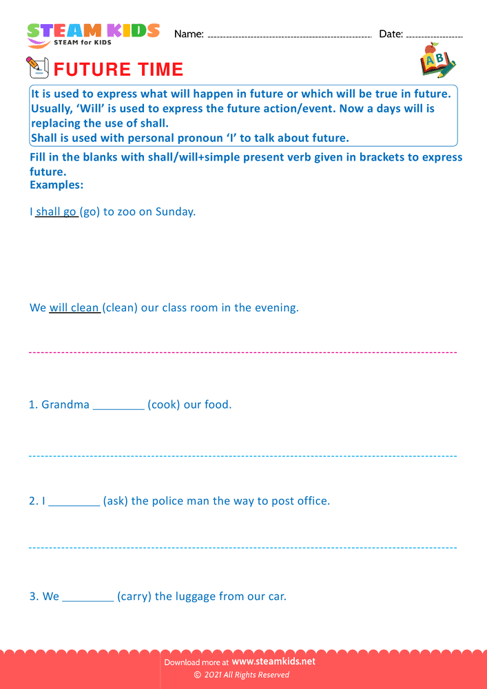 Free English Worksheet - Future Time - Worksheet 1