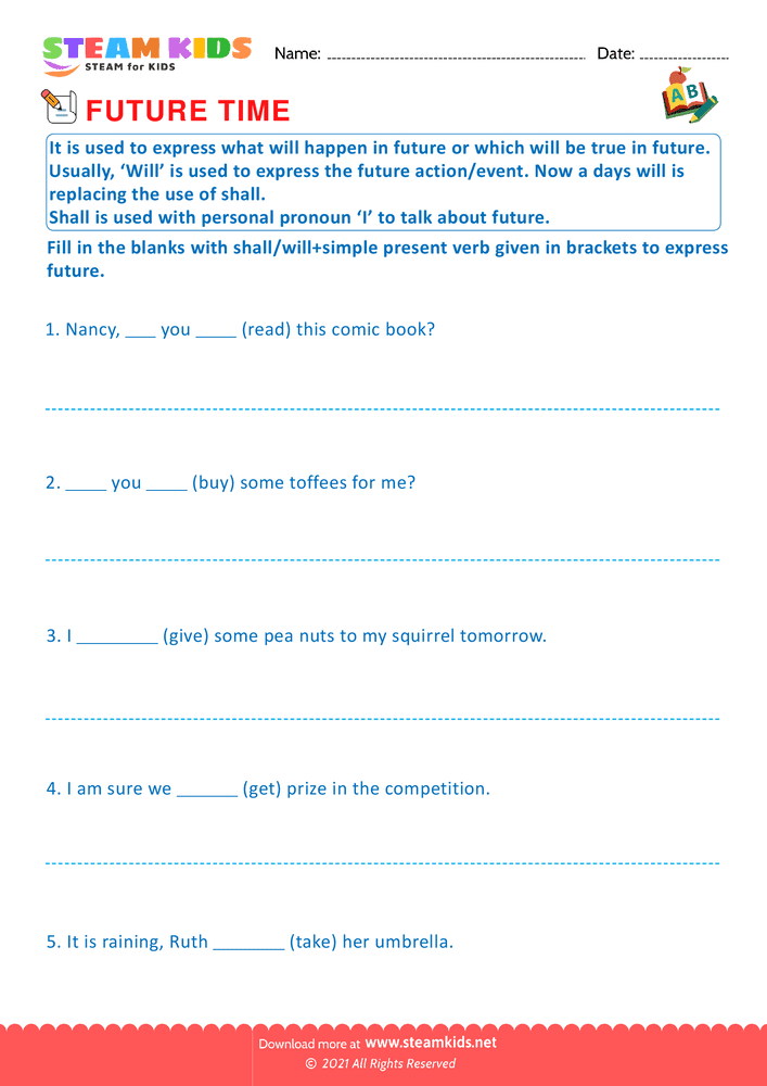 Free English Worksheet - Future Time - Worksheet 2