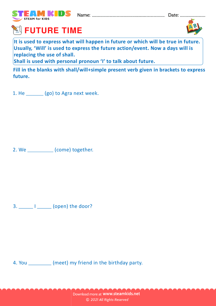 Free English Worksheet - Future Time - Worksheet 3