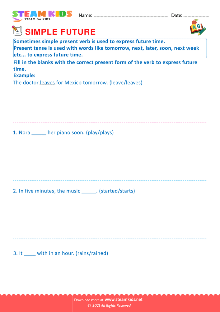 Free English Worksheet - Future Time - Worksheet 6