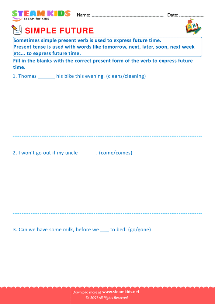 Free English Worksheet - Future Time - Worksheet 7