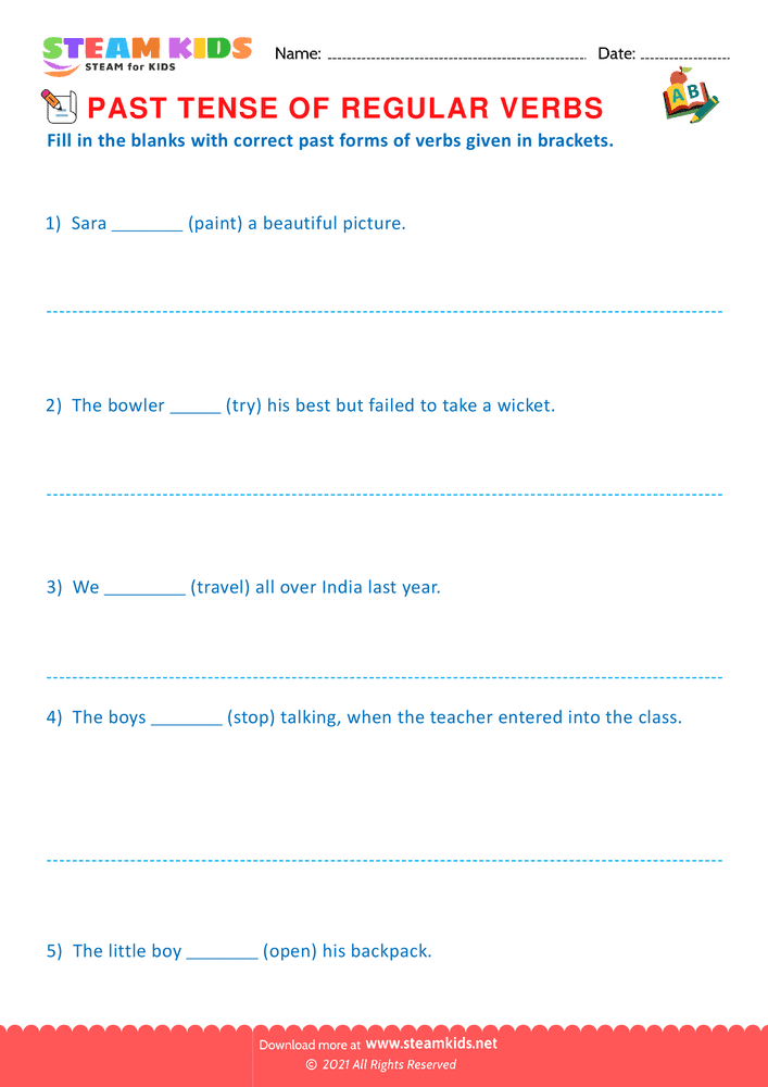 Free English Worksheet - Past tense of regular verbs - Worksheet 2