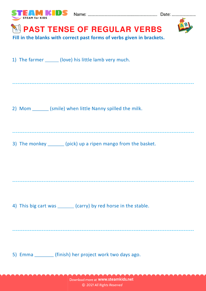 Free English Worksheet - Past tense of regular verbs - Worksheet 3