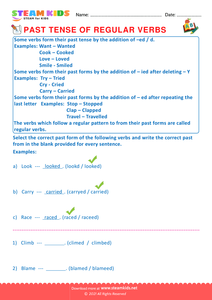 Free English Worksheet - Past tense of regular verbs - Worksheet 7