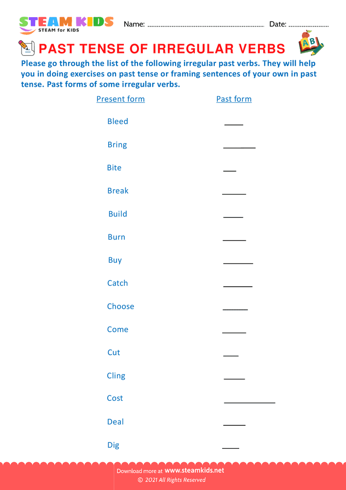 Free English Worksheet - Past tense of irregular verbs - Worksheet 2