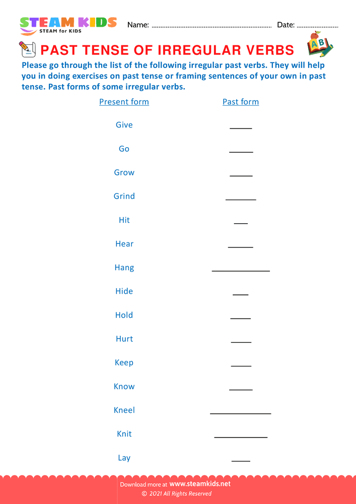 Free English Worksheet - Past tense of irregular verbs - Worksheet 4