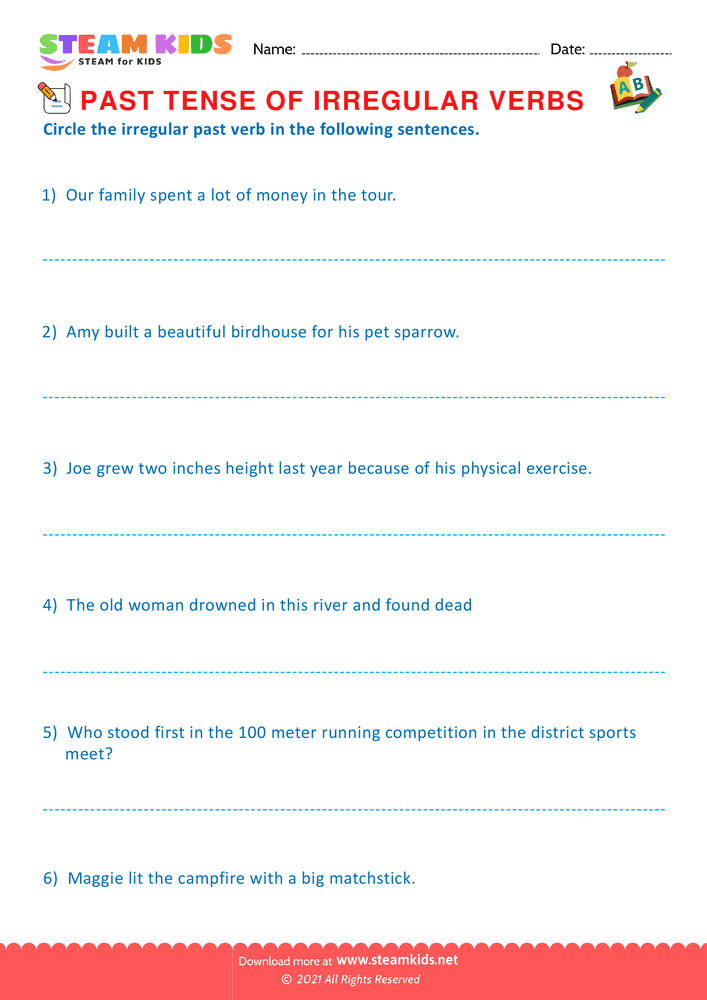 Free English Worksheet - Past tense of irregular verbs - Worksheet 12