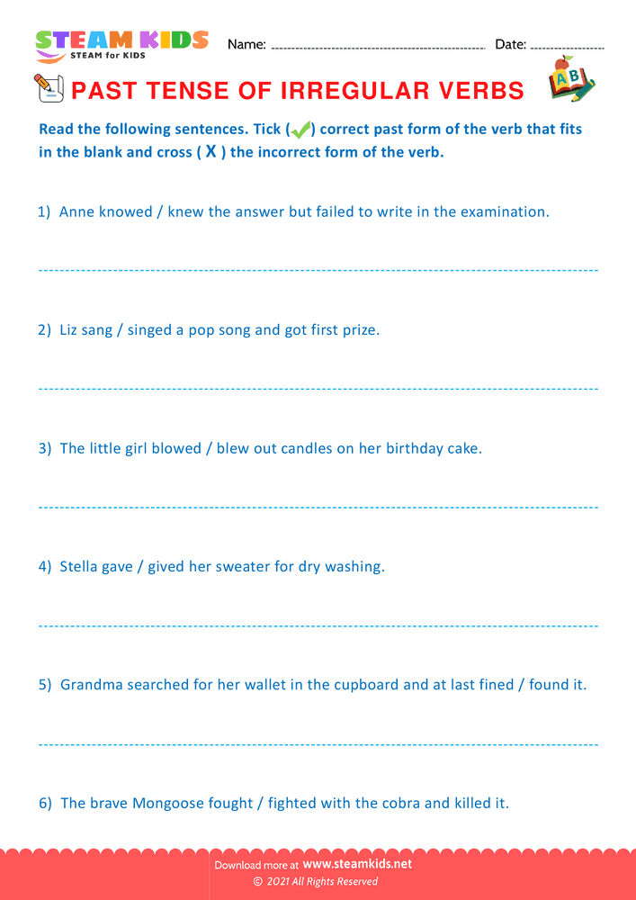 Free English Worksheet - Past tense of irregular verbs - Worksheet 17