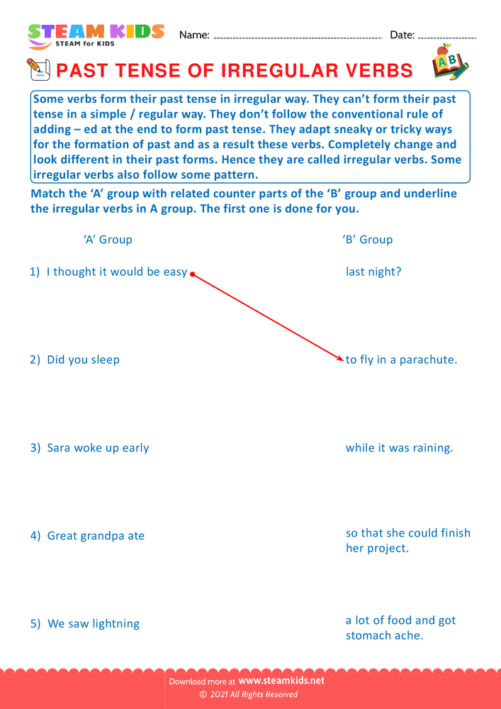 Free English Worksheet - Past tense of irregular verbs - Worksheet 18