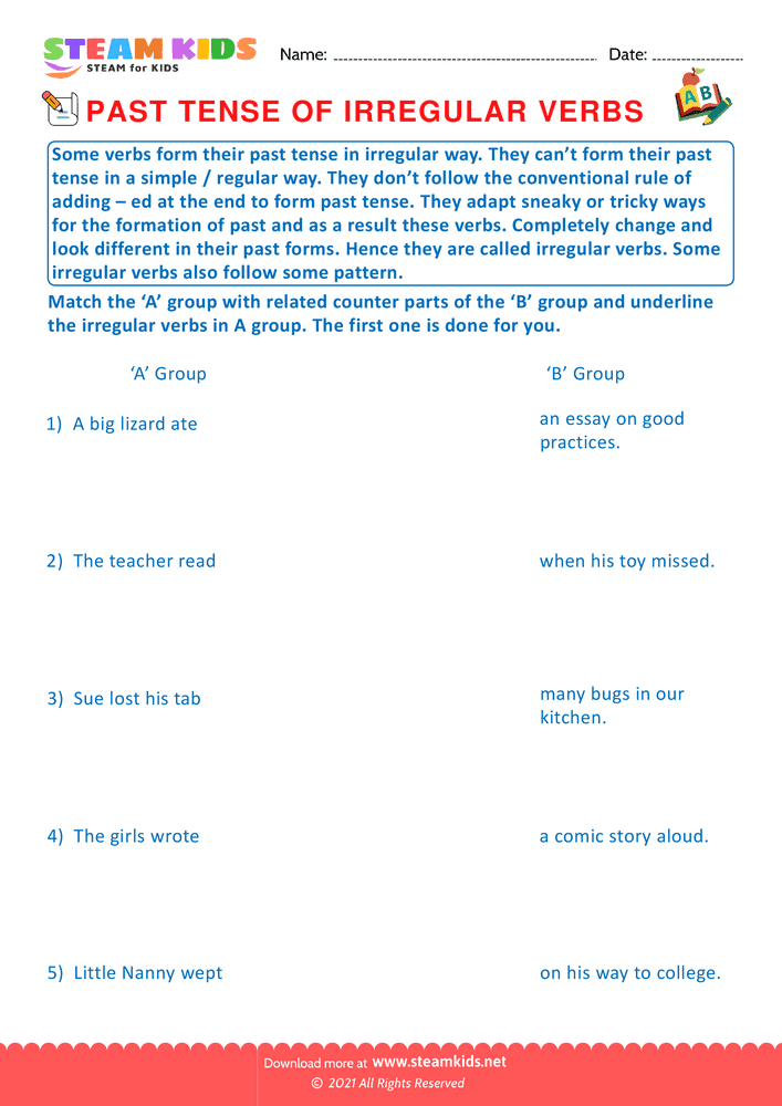 Free English Worksheet - Past tense of irregular verbs - Worksheet 19
