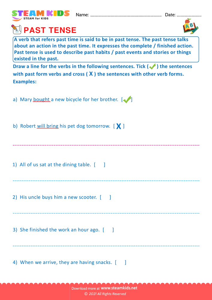 Free English Worksheet - Past tense - Worksheet 1
