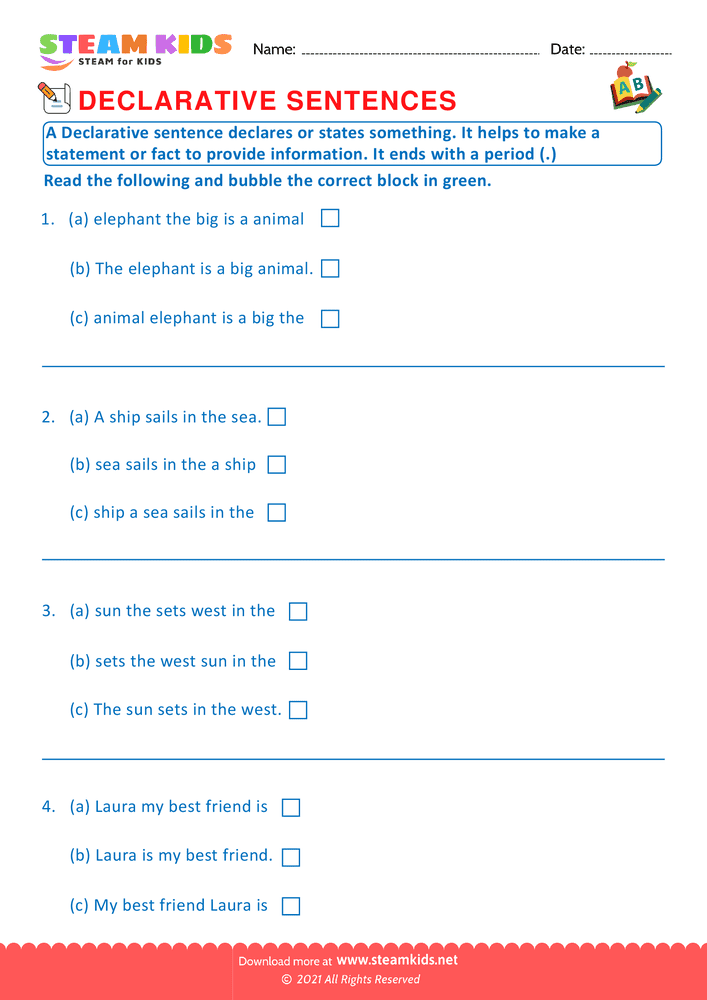 Free English Worksheet - Declarative sentence - Worksheet 2