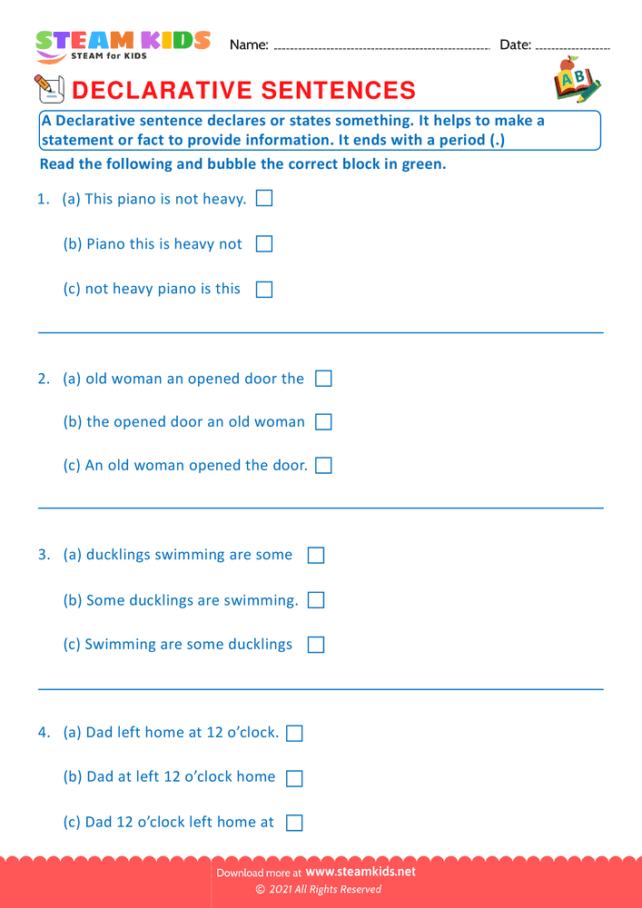 Free English Worksheet - Declarative sentence - Worksheet 3