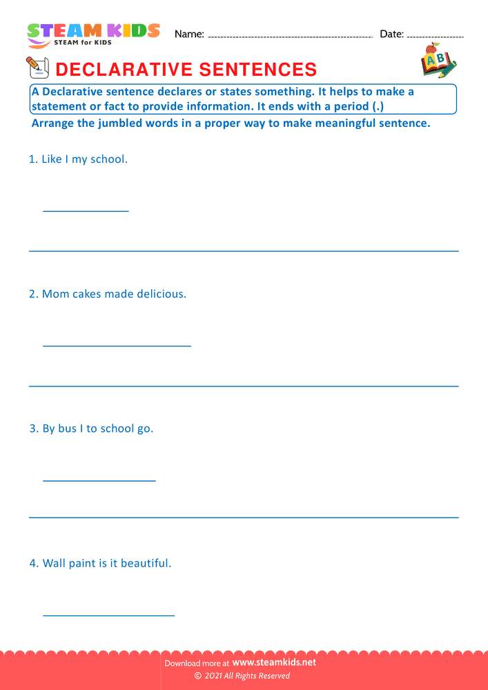 Free English Worksheet - Declarative sentence - Worksheet 5